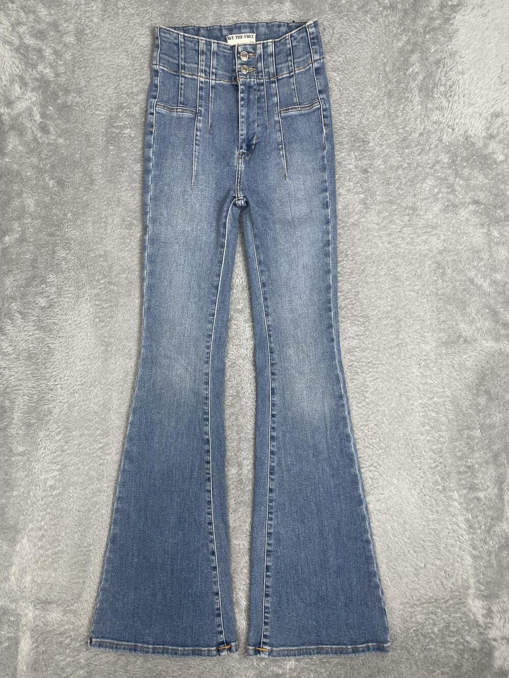 We The Free High Rise Slim Flare Jeans Womens 27 Blue Med Wash Stretch Denim